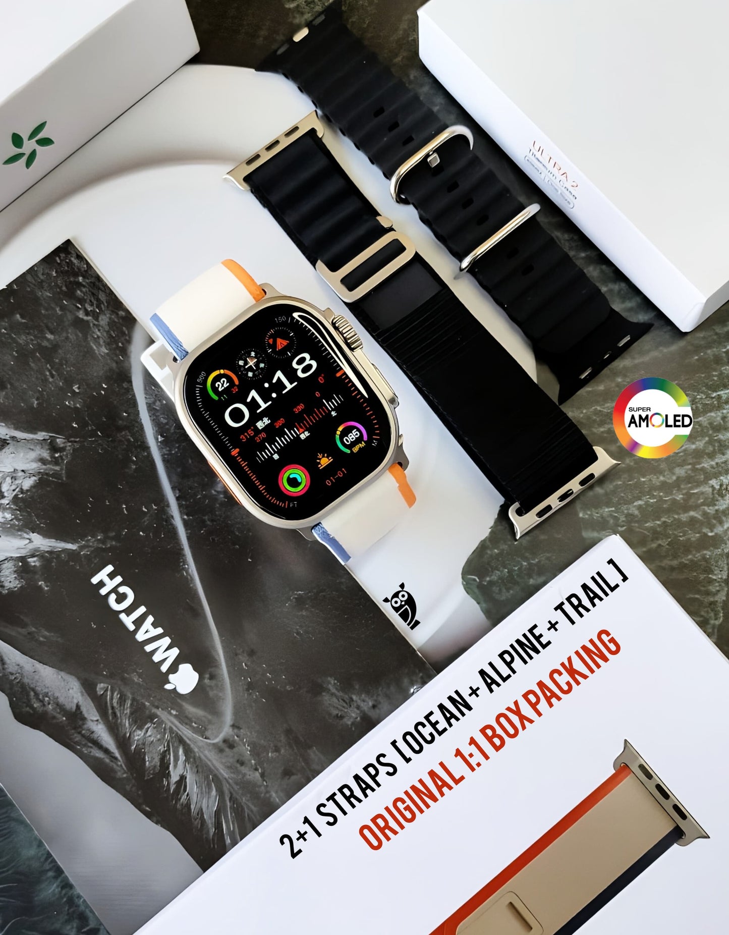 Apple watch Ultra 2 clone with Oled display, titanium like metal finish