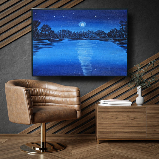 Moonlight Captivating Handmade Painting Moonlight Reflections on Water for home and decor - wall art 10 x 12 inches Unframed