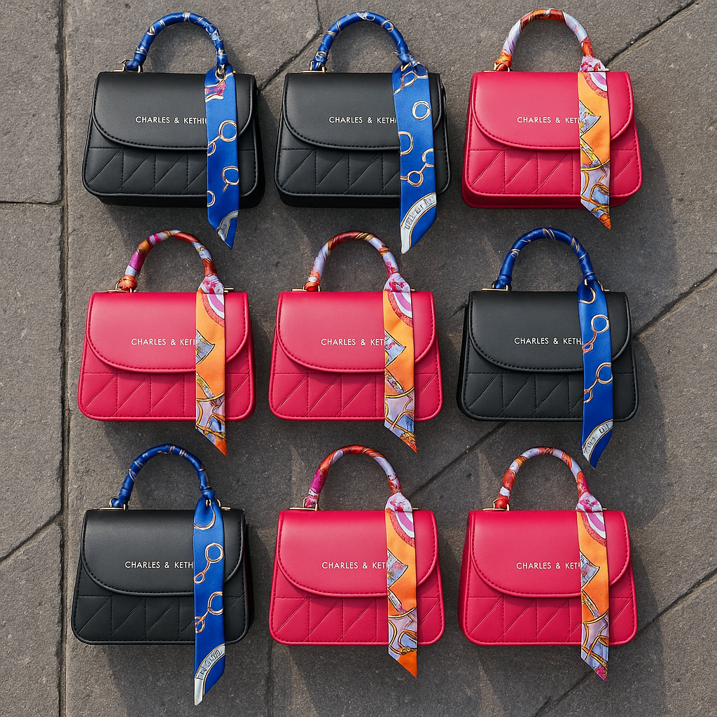 Premium Quilted Top-Handle Handbag Black & Red Street Style