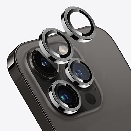 Camera Protection Ring, Durable, Aluminum finish with 9H Tempered glass for iPhone 13 Pro and iPhone 13 Pro Max crystal clear images (Black)
