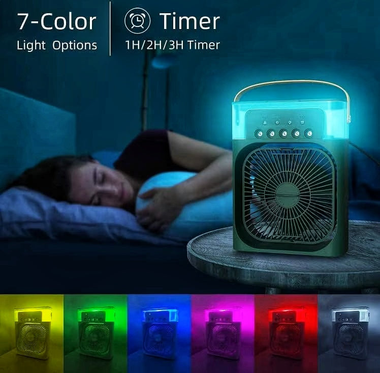 Mini Air Cooler with 7 colour LED light and 3 wind speed 5 spray for extra cool mist air