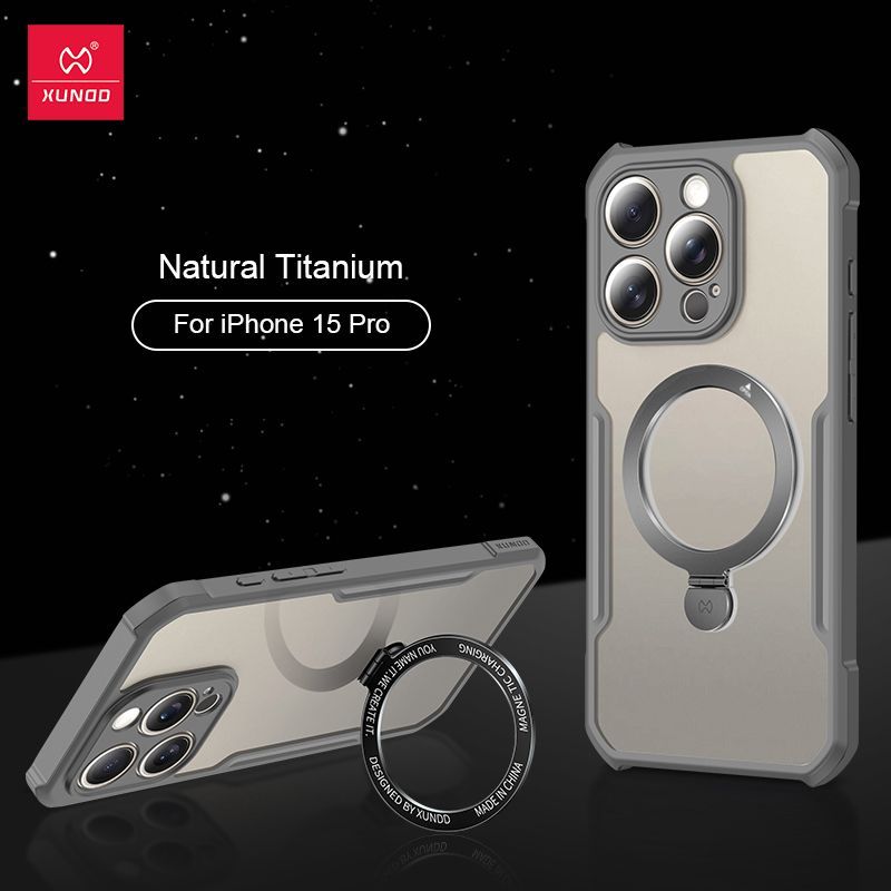 Xundd Bumper Case with Magsafe stand for iPhone 15, iPhone 15 Plus, iPhone 15 Pro, iPhone 15 Pro Max Natural Titanium