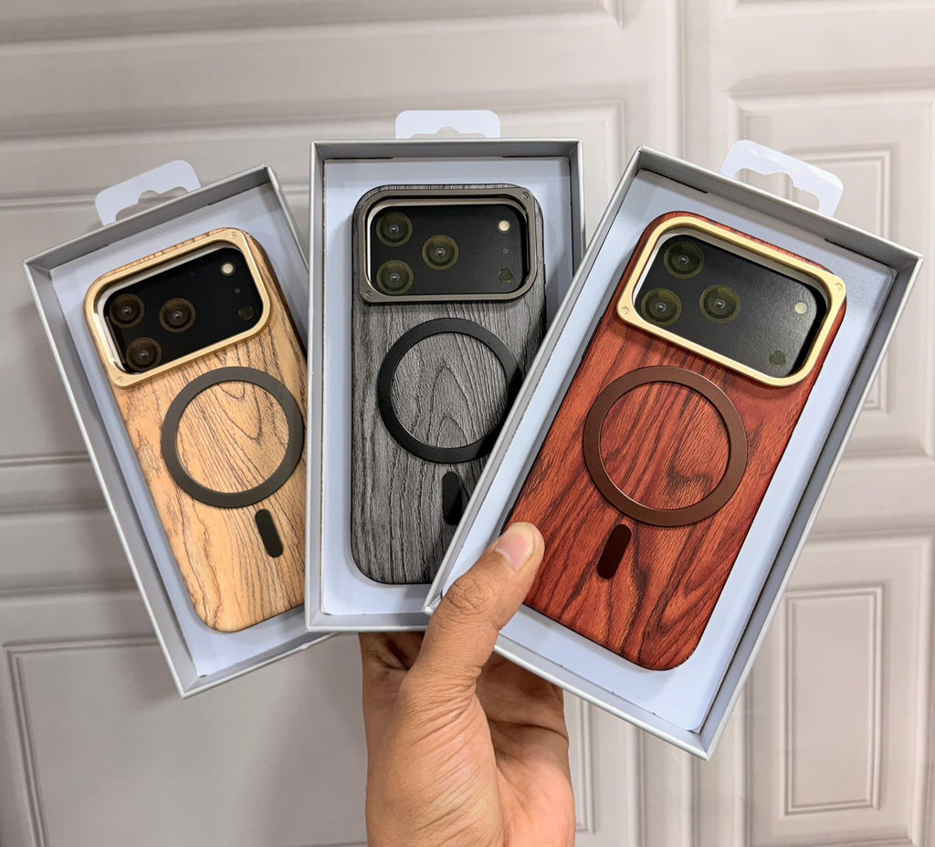 Wooden texture premium back case with magsafe for iPhone 17 Pro Max and 17 Pro