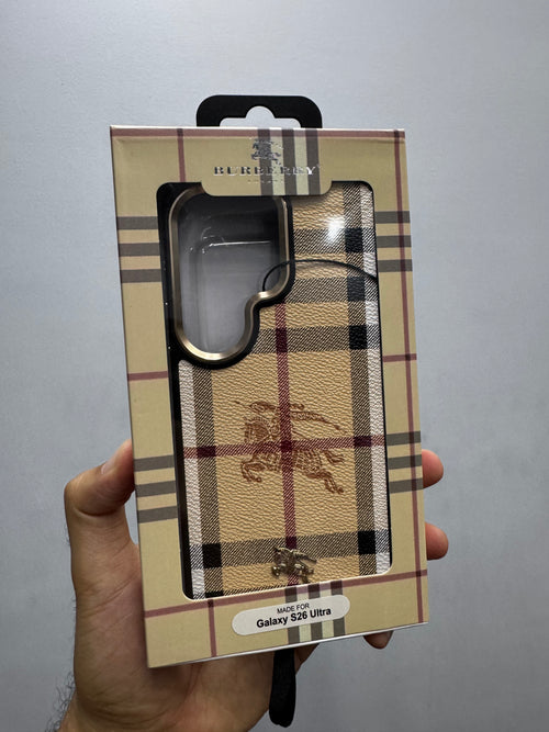 Burberry Luxury Checkered Designer Leather Case for Samsung Galaxy S26 Ultra | Premium Shockproof Back Cover | Slim Protective Cover