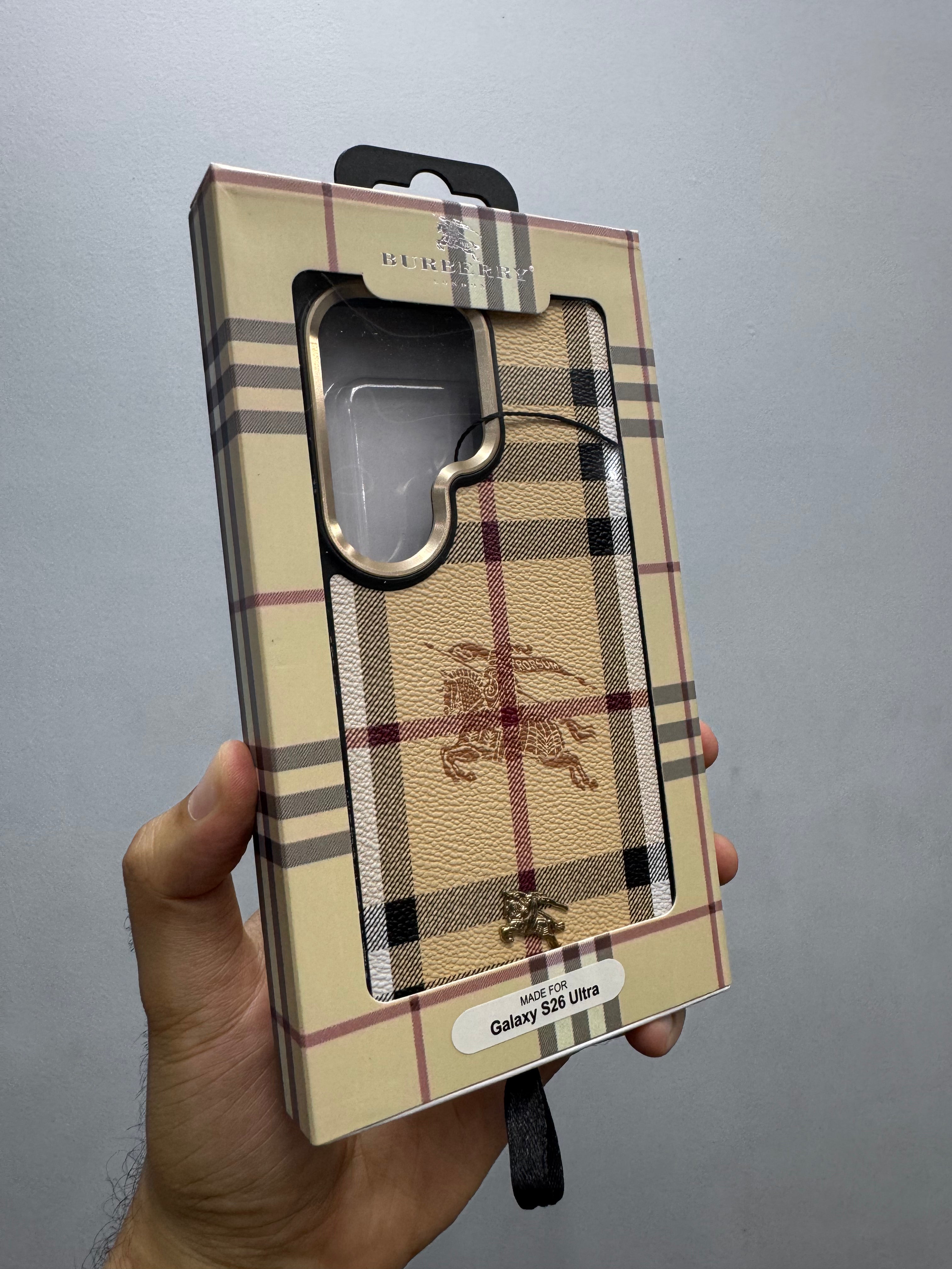 Burberry Luxury Checkered Designer Leather Case for Samsung Galaxy S26 Ultra | Premium Shockproof Back Cover | Slim Protective Cover