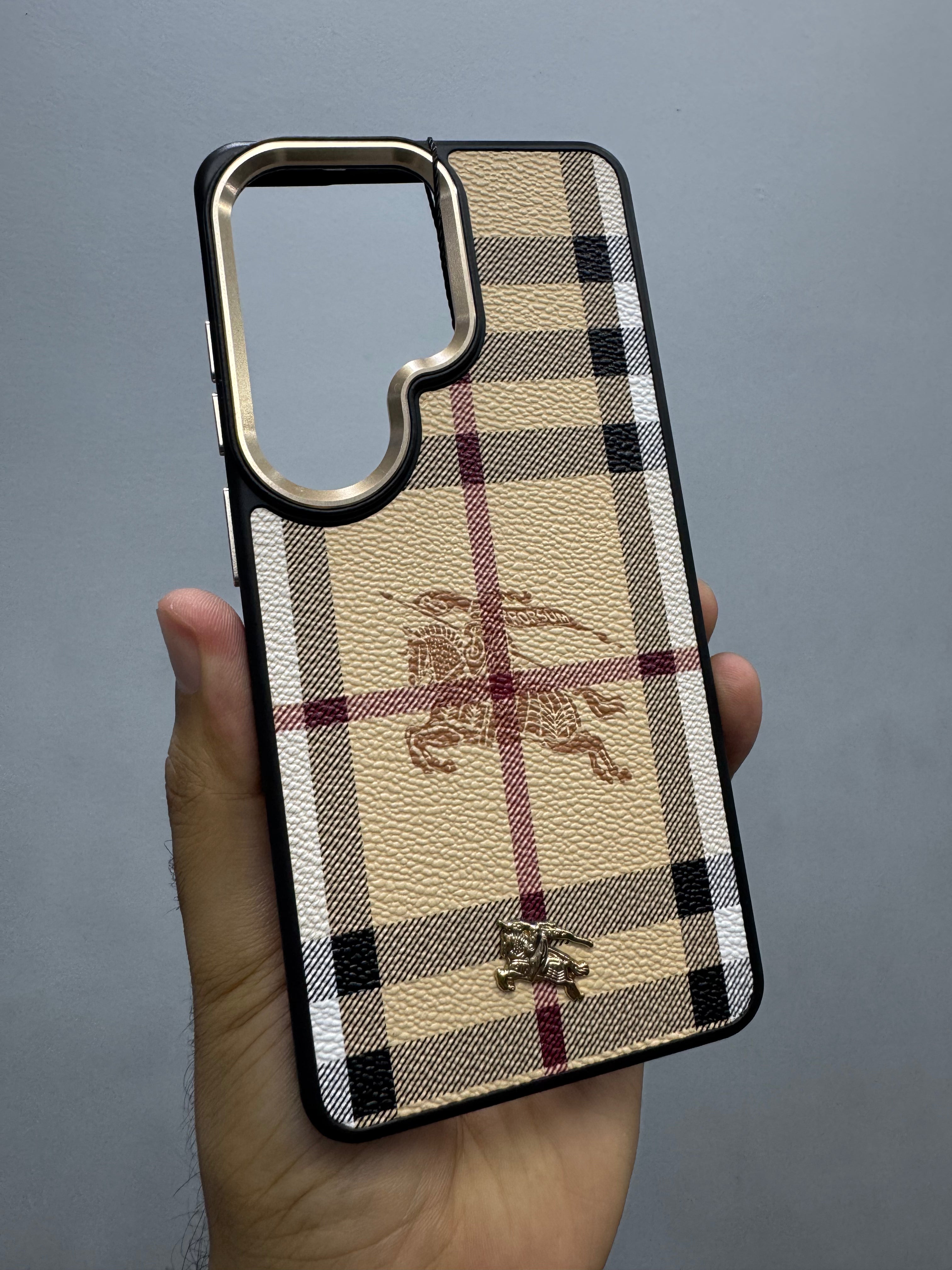 Burberry Luxury Checkered Designer Leather Case for Samsung Galaxy S26 Ultra | Premium Shockproof Back Cover | Slim Protective Cover