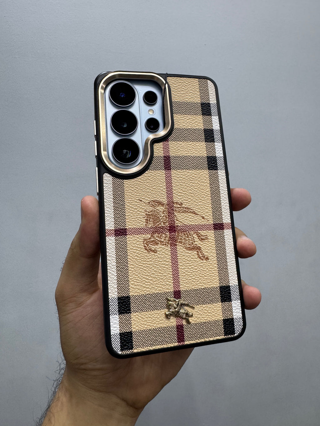 Burberry Luxury Checkered Designer Leather Case for Samsung Galaxy S26 Ultra | Premium Shockproof Back Cover | Slim Protective Cover