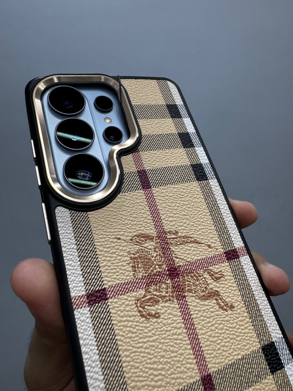 Burberry Luxury Checkered Designer Leather Case for Samsung Galaxy S26 Ultra | Premium Shockproof Back Cover | Slim Protective Cover