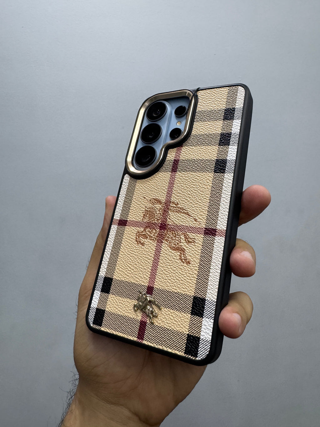 Burberry Luxury Checkered Designer Leather Case for Samsung Galaxy S26 Ultra | Premium Shockproof Back Cover | Slim Protective Cover