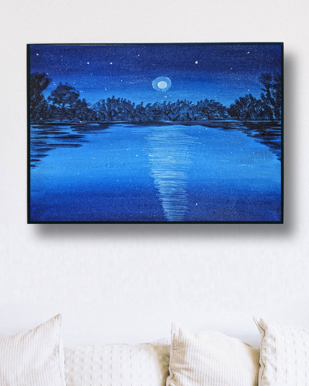 Moonlight Captivating Handmade Painting Moonlight Reflections on Water for home and decor - wall art 10 x 12 inches Unframed