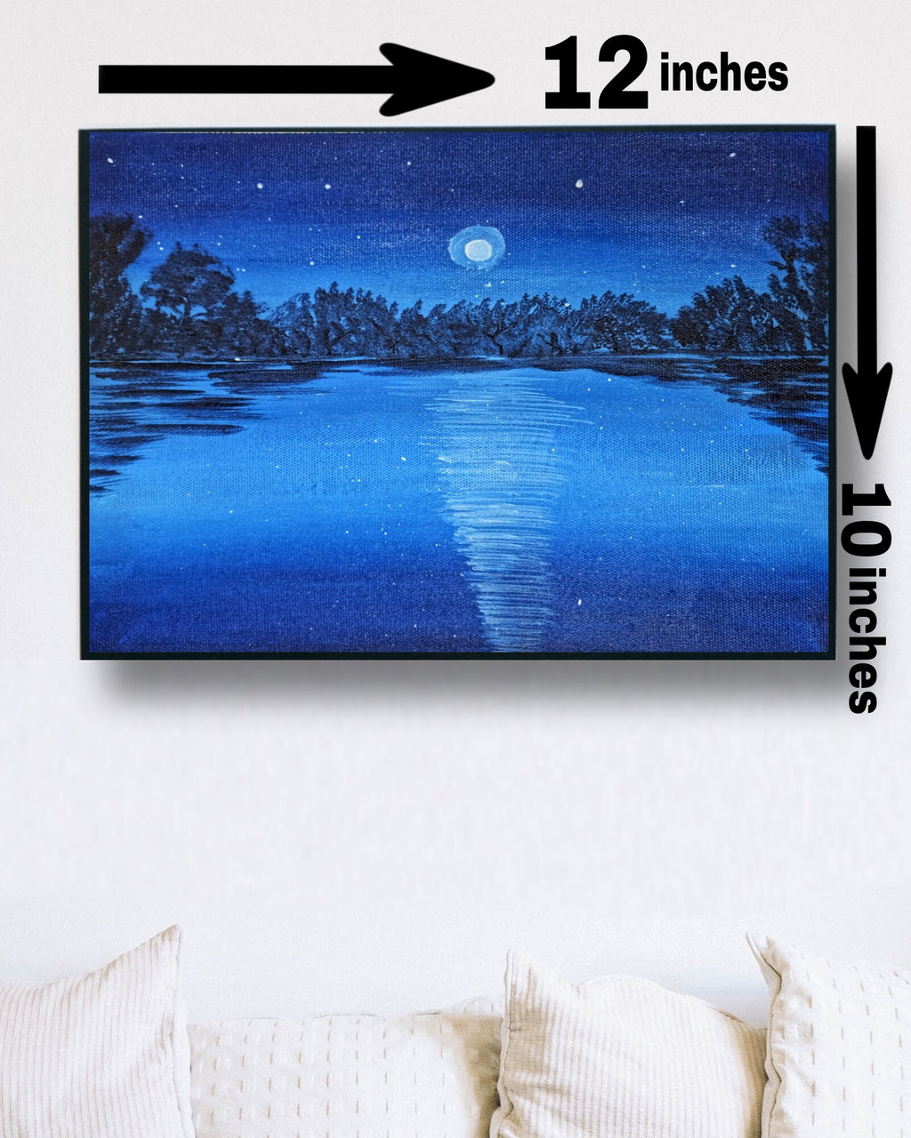Moonlight Captivating Handmade Painting Moonlight Reflections on Water for home and decor - wall art 10 x 12 inches Unframed