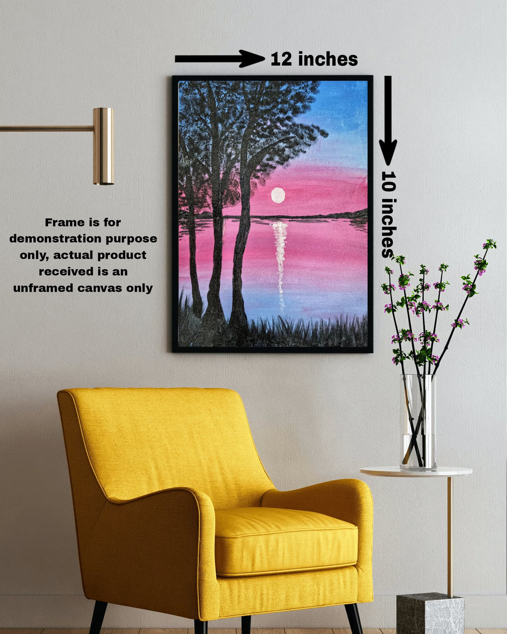 Enchanting Evening Moonlight Handmade Painting: Tranquil Wall Art Décor - 10x12 inches unframed