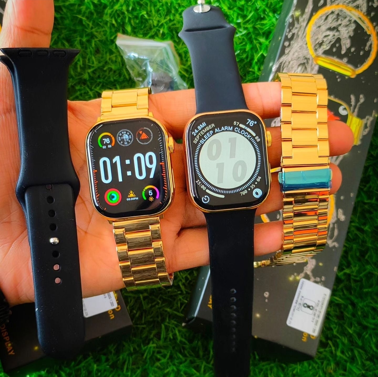 Series 9 Gold edition smartwatch with dual strap! Best Apple watch series 9 clone gold edition