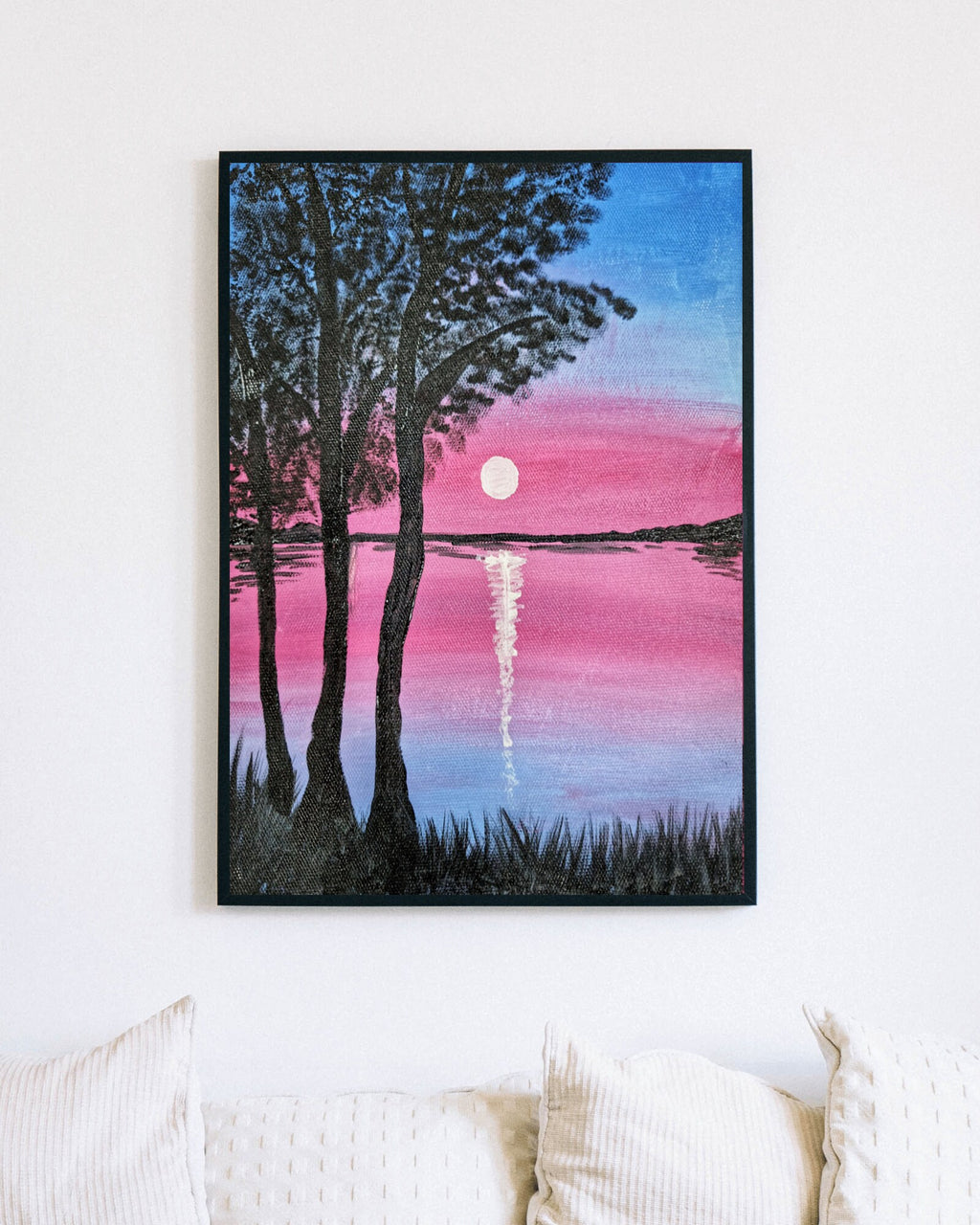 Enchanting Evening Moonlight Handmade Painting: Tranquil Wall Art Décor - 10x12 inches unframed