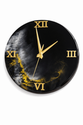Luxury Handmade Resin Wall Clock – Black & Gold Modern Designer Silent Wall Clock for Living Room Home Décor