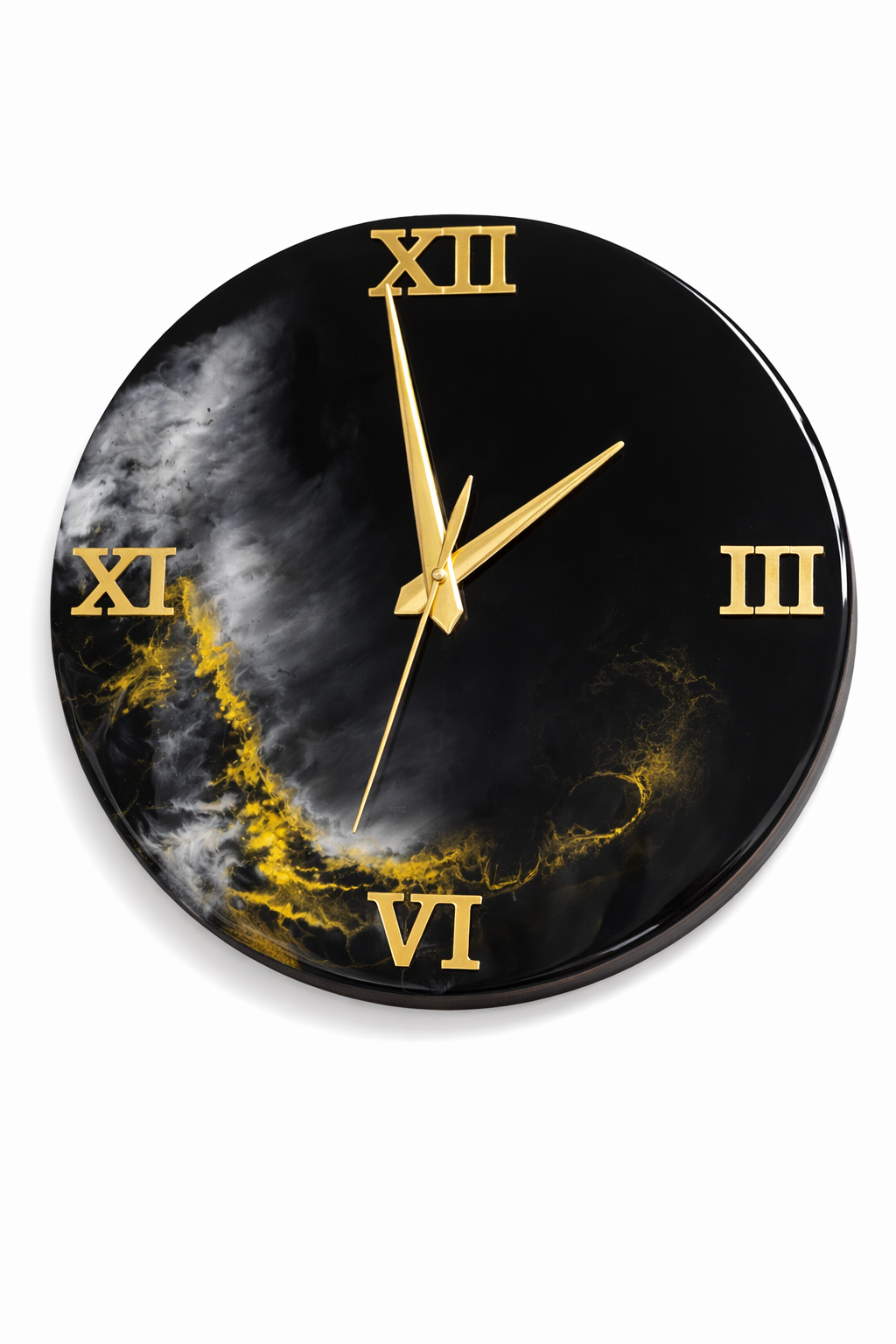 Luxury Handmade Resin Wall Clock – Black & Gold Modern Designer Silent Wall Clock for Living Room Home Décor