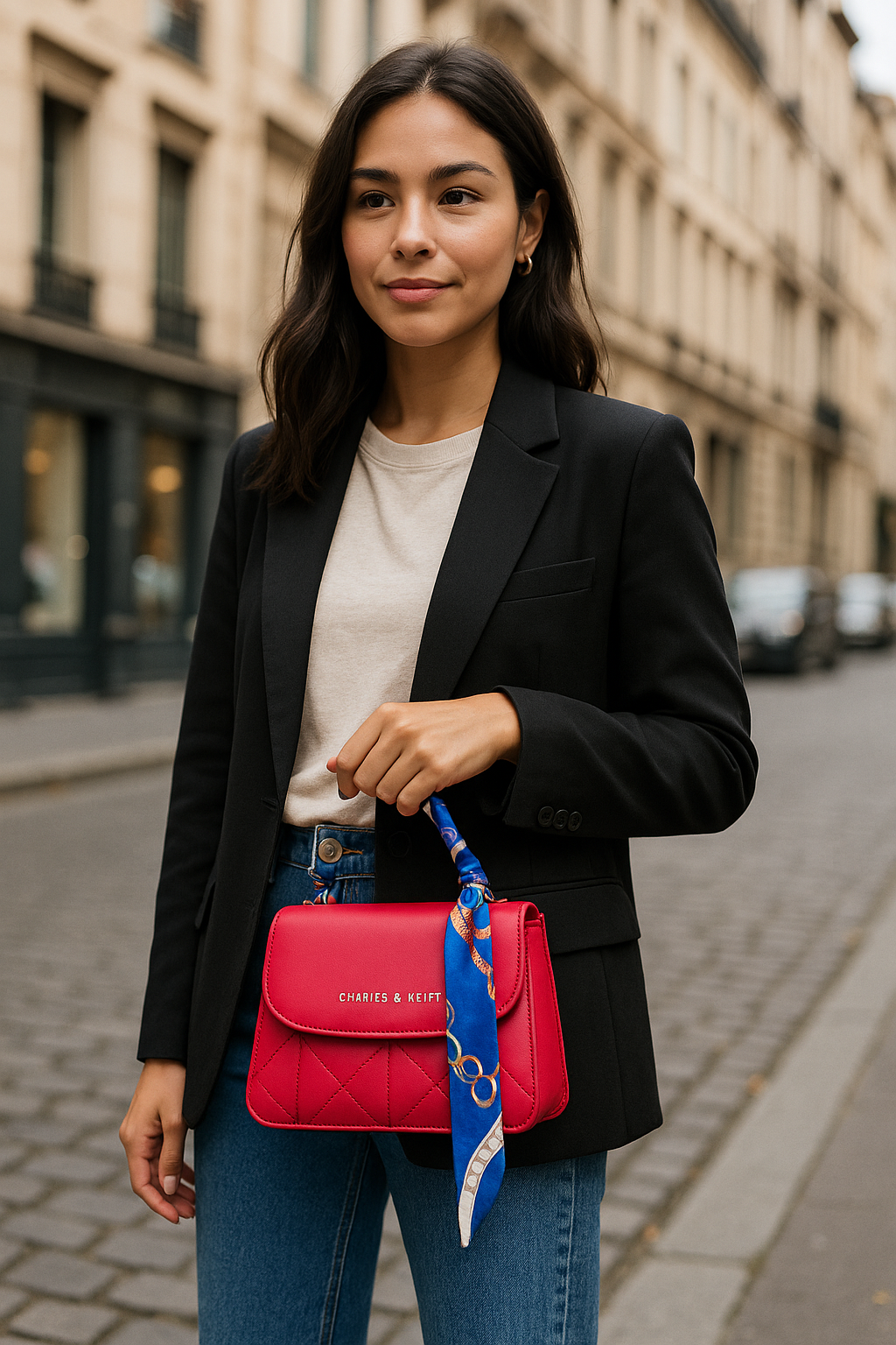 Premium Quilted Top-Handle Handbag Black & Red Street Style